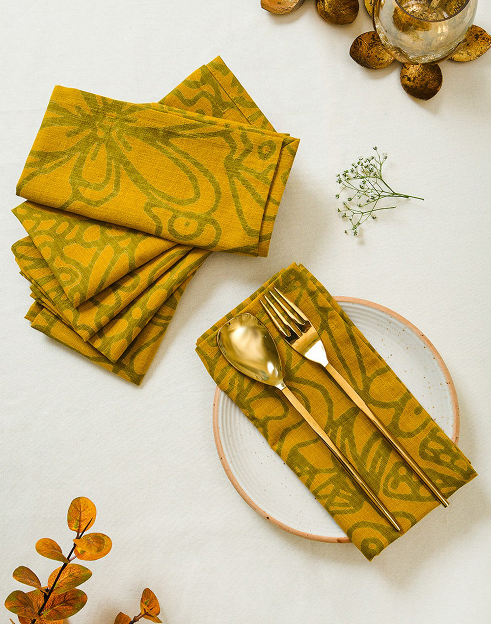 Set Of 6 - 16"X16" Yellow Floral Cotton Napkin