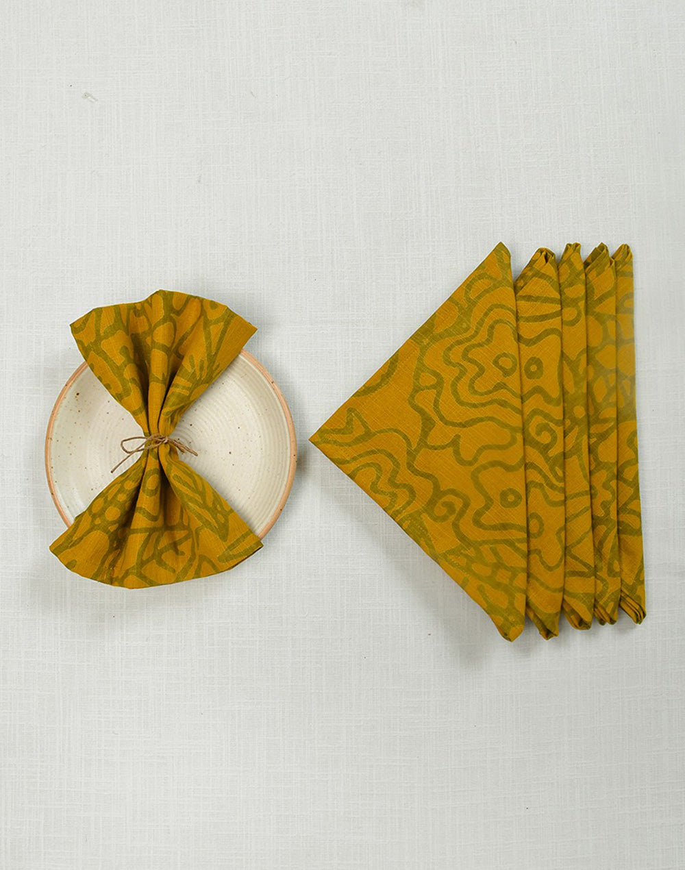 Set Of 6 - 16"X16" Yellow Floral Cotton Napkin