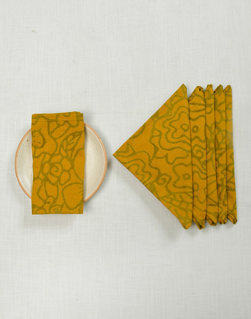 Set Of 6 - 16"X16" Yellow Floral Cotton Napkin