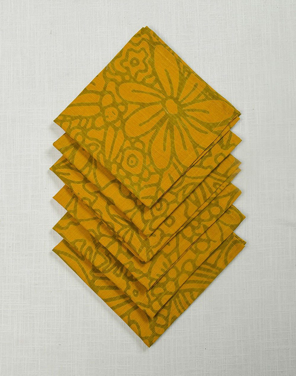 Set Of 6 - 16"X16" Yellow Floral Cotton Napkin