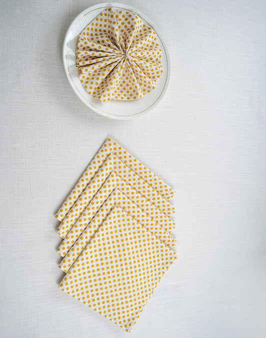 Set O 6- 16"X 16" Gold Printed Cotton Napkin