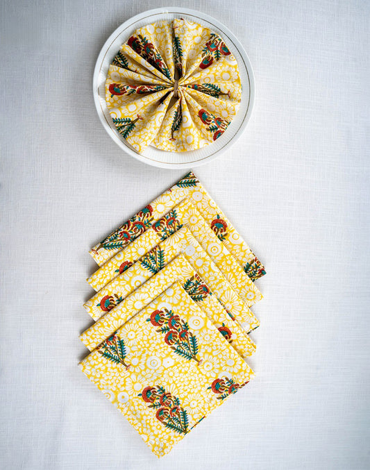 Set Of 6 - 16"X 16" Yellow Cotton Napkin