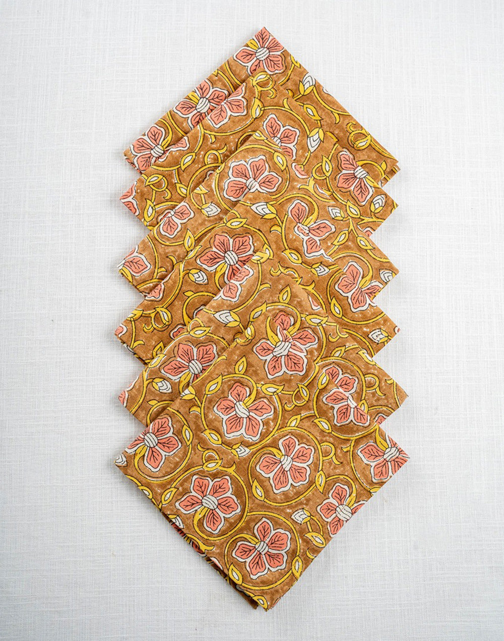 Set Of 6 - 12"X 12" Brown Floral Cotton Table Napkin