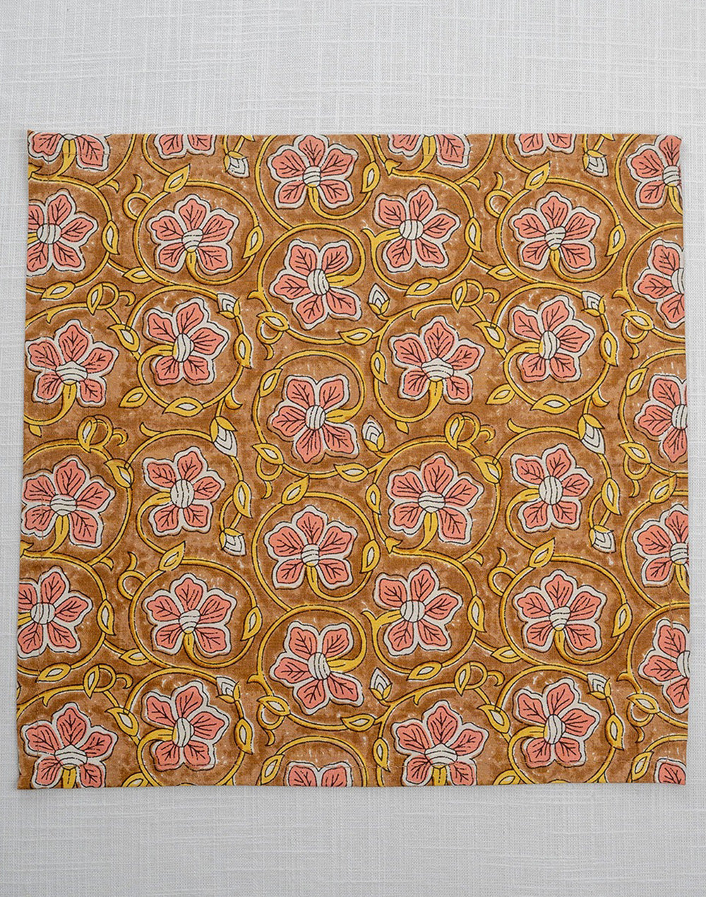 Set Of 6 - 12"X 12" Brown Floral Cotton Table Napkin