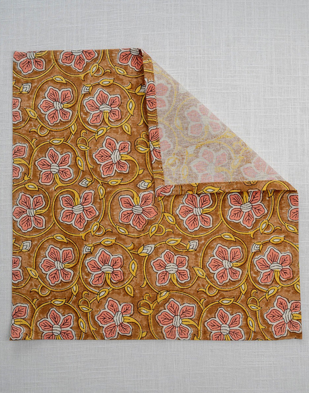 Set Of 6 - 12"X 12" Brown Floral Cotton Table Napkin