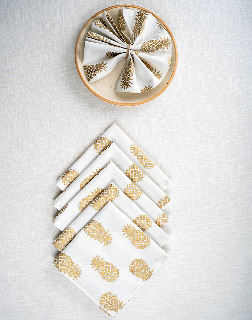 Set Fo 6 -12"X 12" Pineapple Print Cotton Napkin