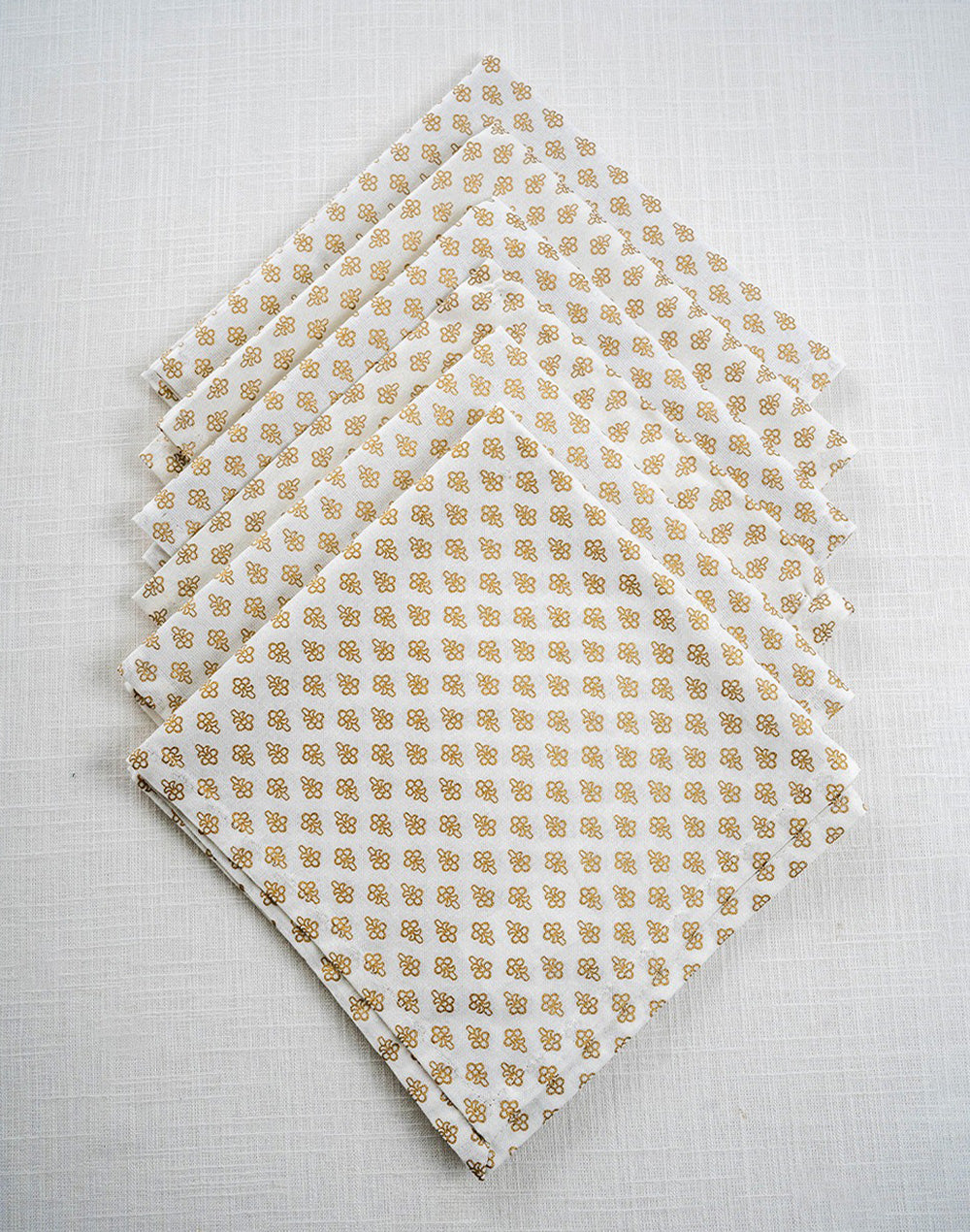 Set Of 6 - 16"X 16" White Cotton Gold Printed Napkin