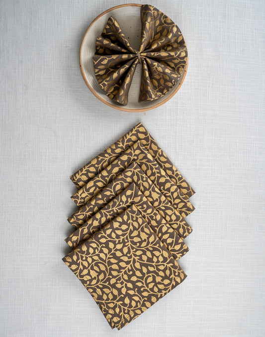 Set Of 6 - Brown Cotton Cocktail Napkin/ Party Napkins