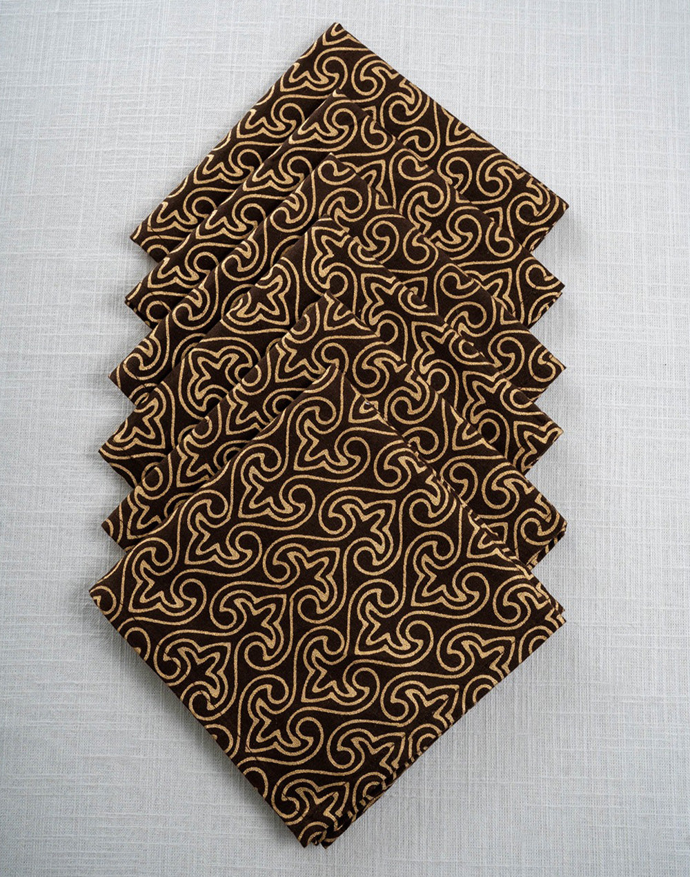 Set Of 6 - 12" Gold Print Paan Jaal Cotton Napkin / Festive Napkins