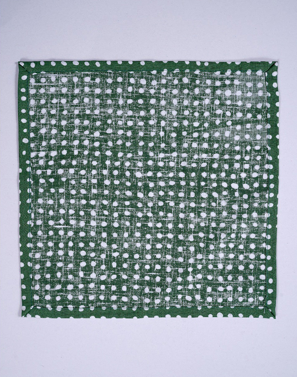 Set Of 6 - Green Linen Polka Dot Cocktail Napkin/ Party Napkin
