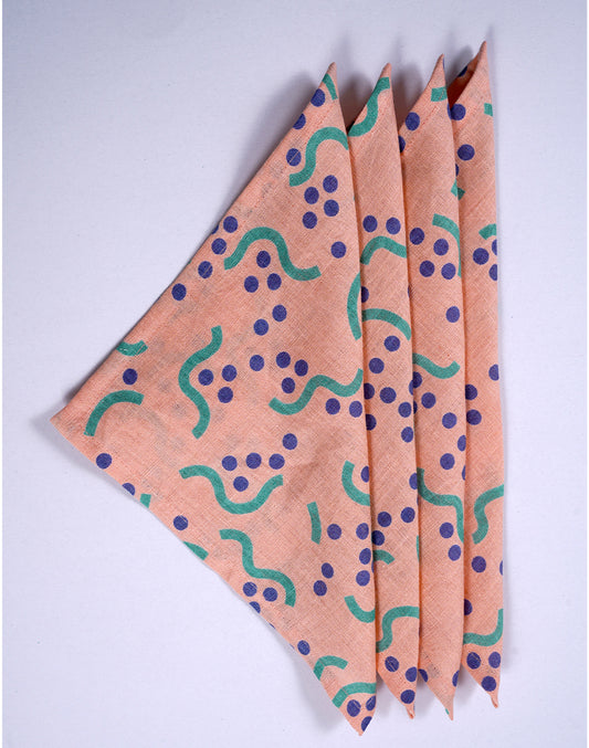 Set Of 4 - Printed Linen Cocktail Napkin/ Premium Party Napkins