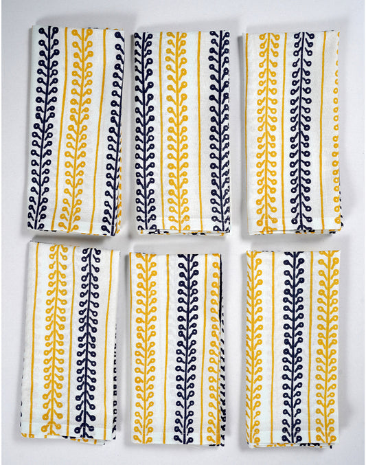 Set Of 6 - 16" Black and Yellow Cotton Table Napkins