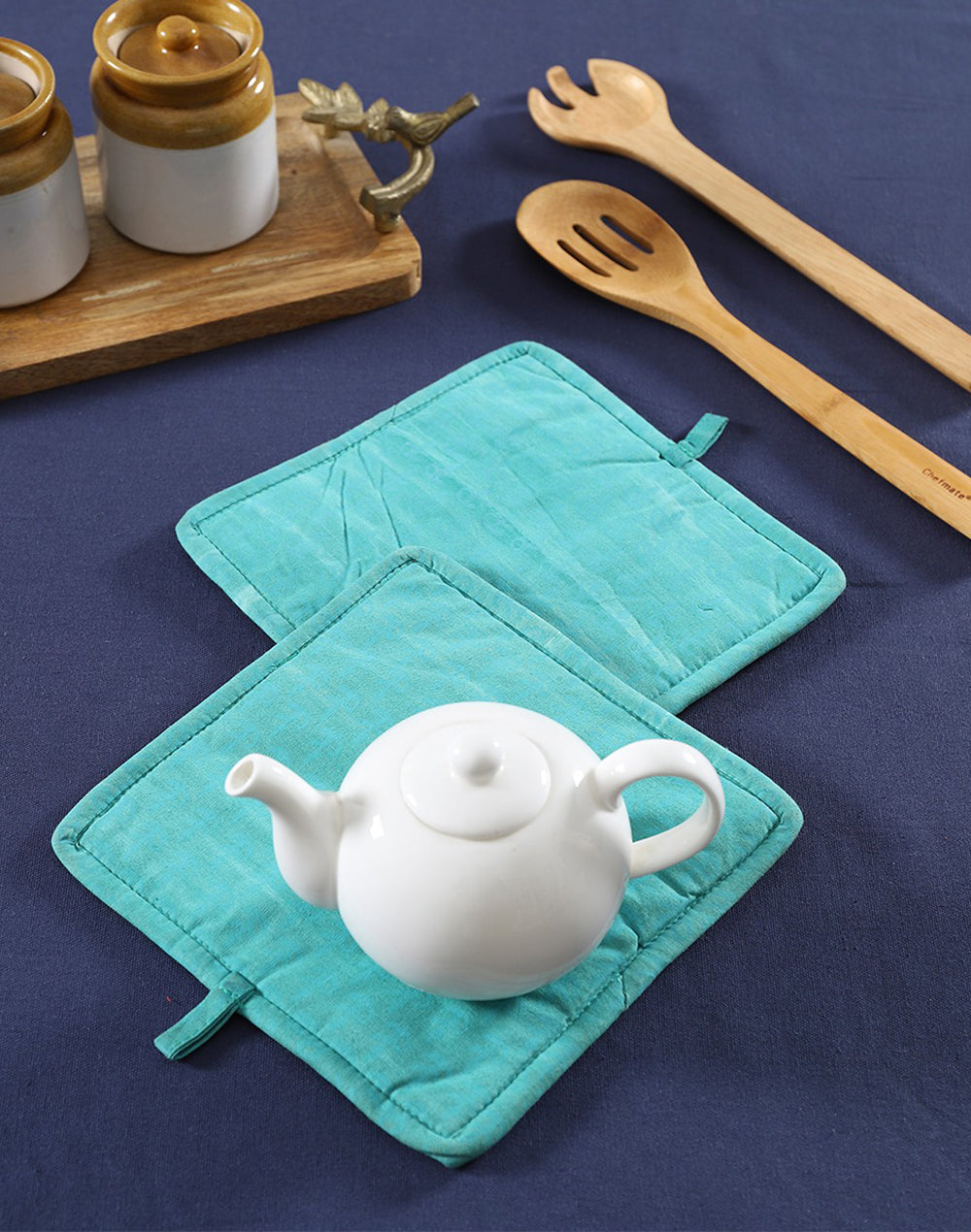 Blue Tea Pot Holder Set