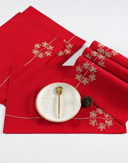 Christmas Flakes Red Cotton Placemat - Set of 6
