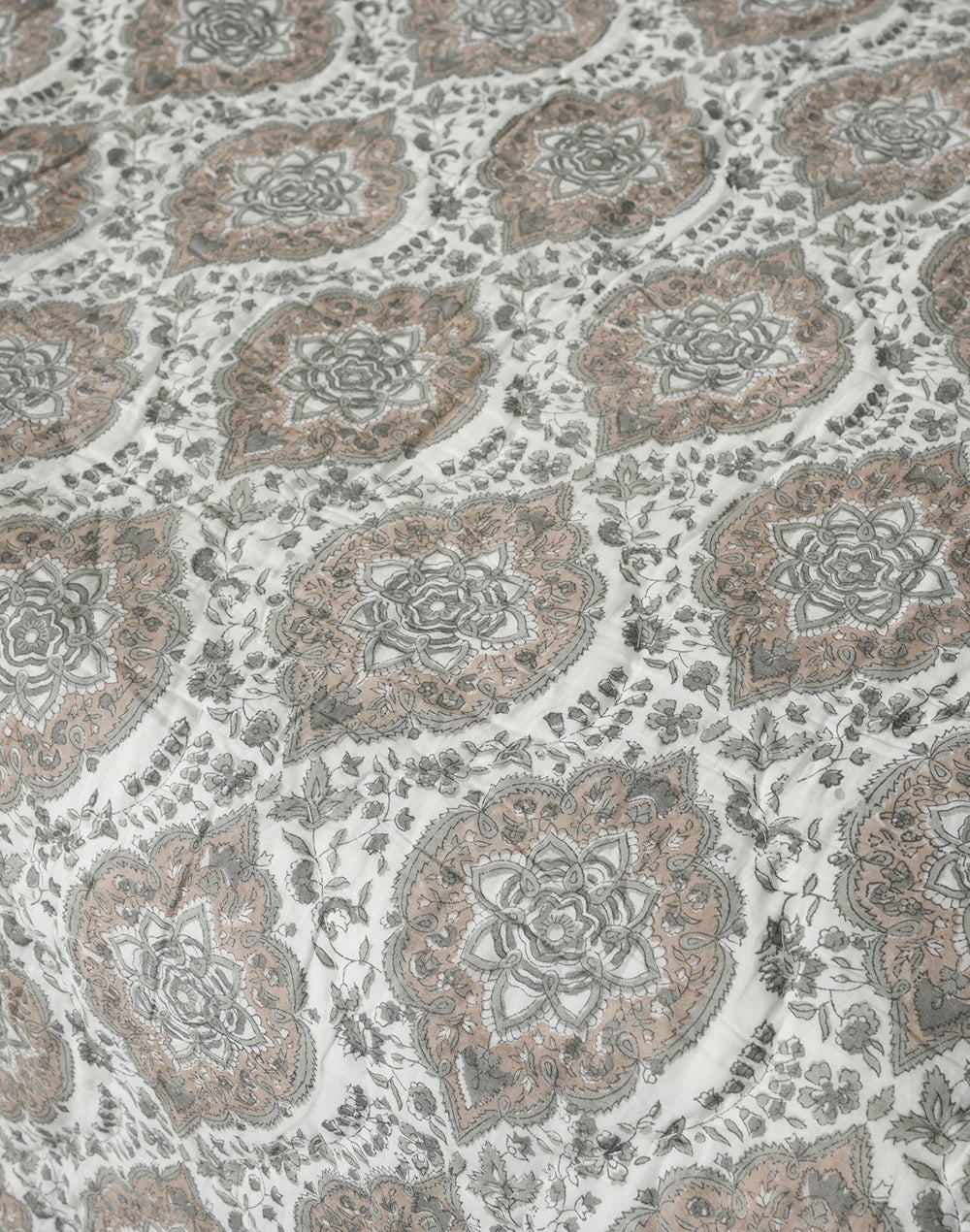 Grey Block Printed Cotton Quilt- Queen