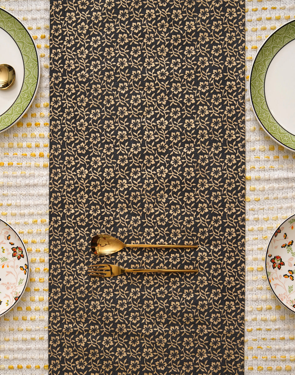 Grey Floral Canvac 14X72 Inch Runner