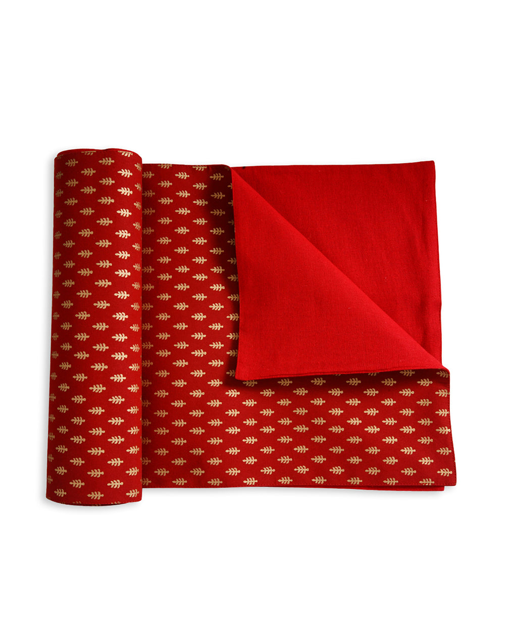 Red Decorative Gold Print Cotton Table Runner