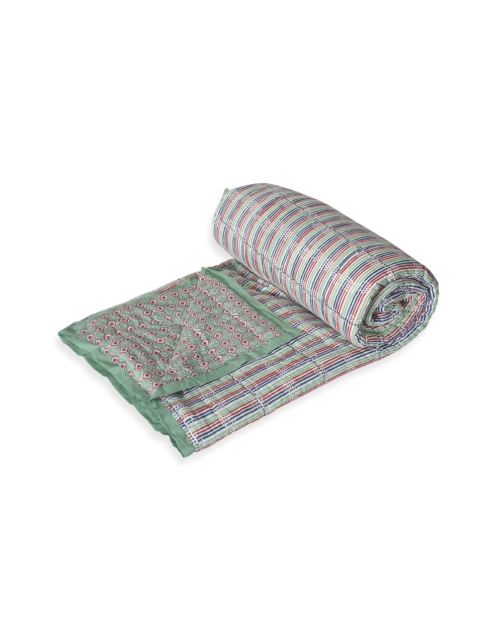 Multicolor Stripes Block Printed Cotton Quilt