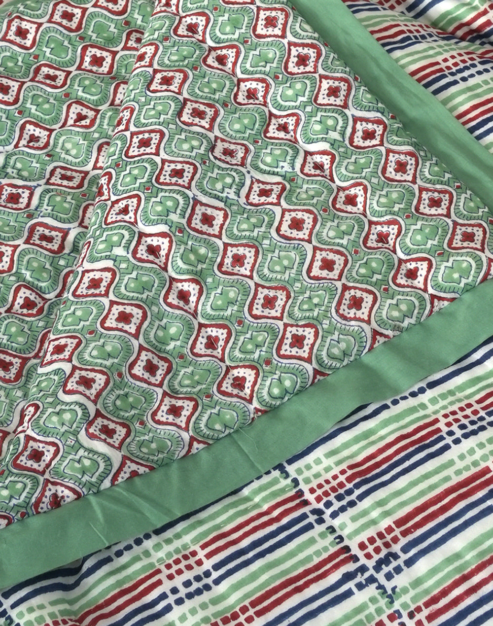 Multicolor Stripes Block Printed Cotton Quilt