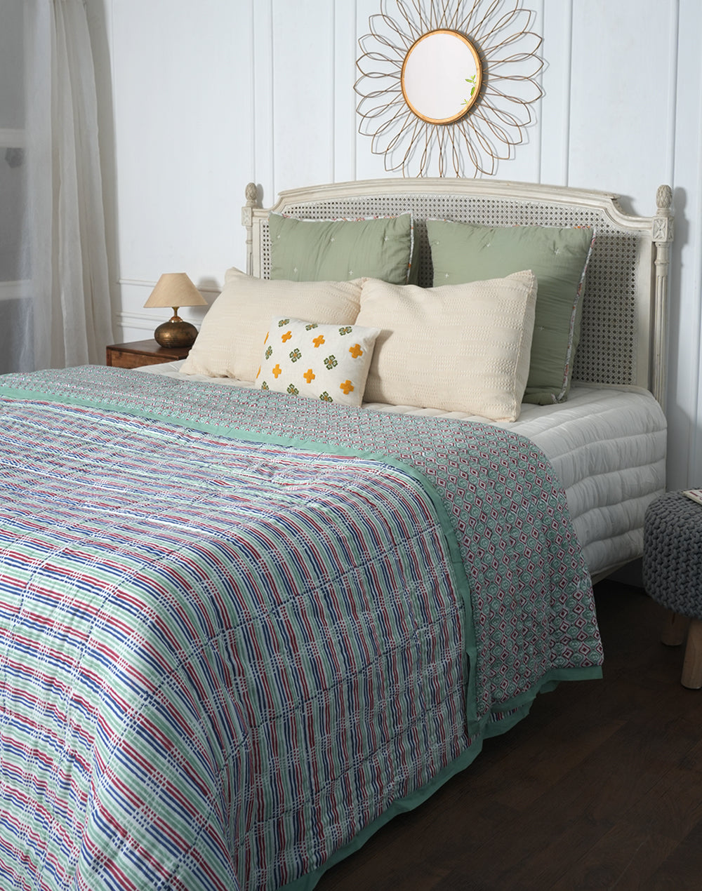 Multicolor Stripes Block Printed Cotton Quilt