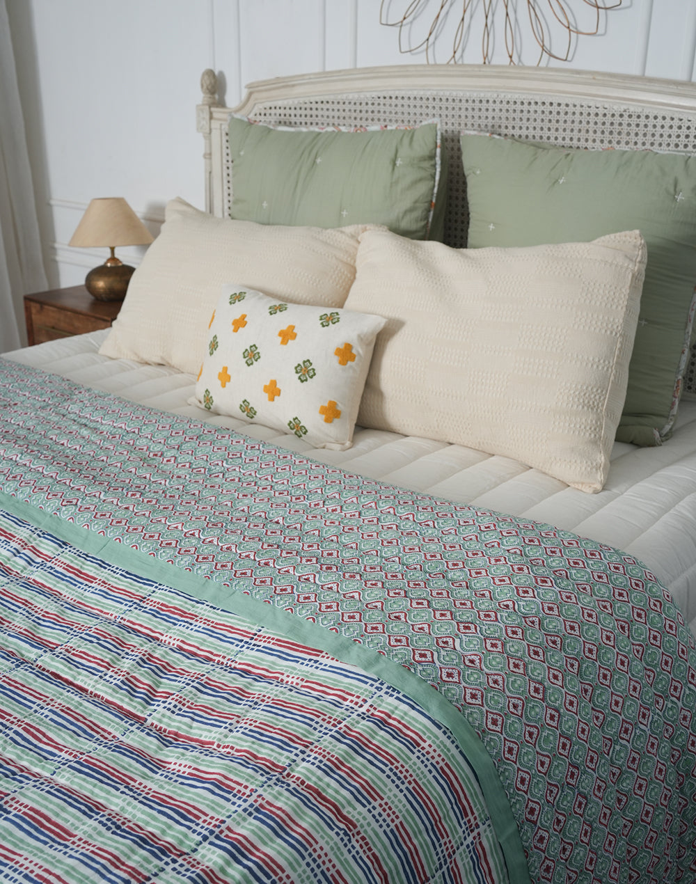 Multicolor Stripes Block Printed Cotton Quilt