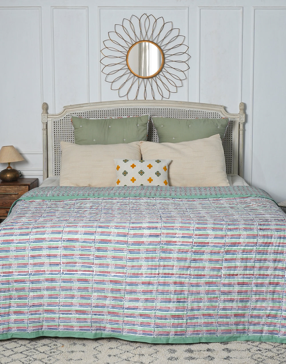 Multicolor Stripes Block Printed Cotton Quilt