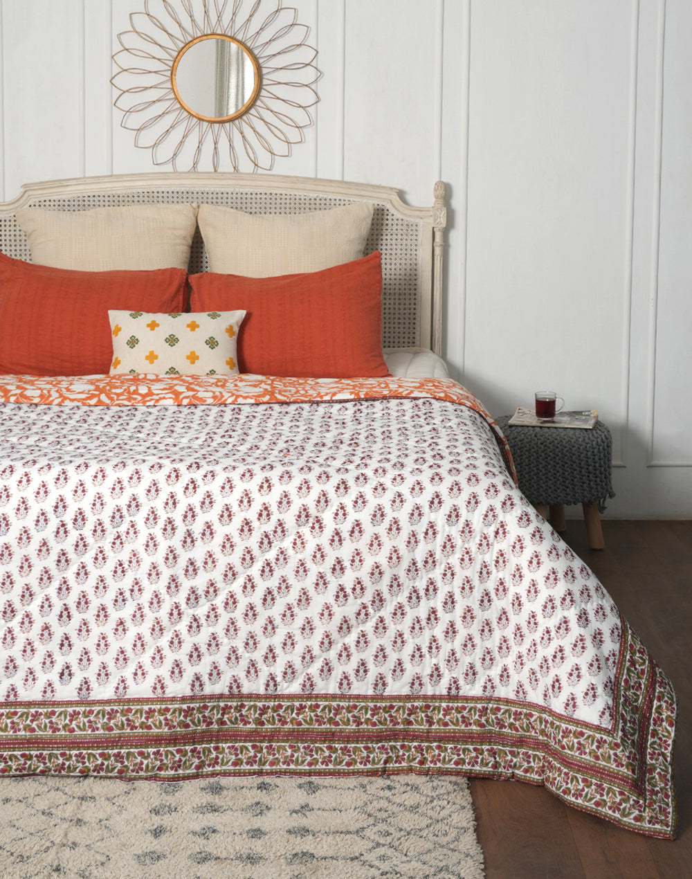 Ac Cotton Block Printed, Queen Bed Quilt