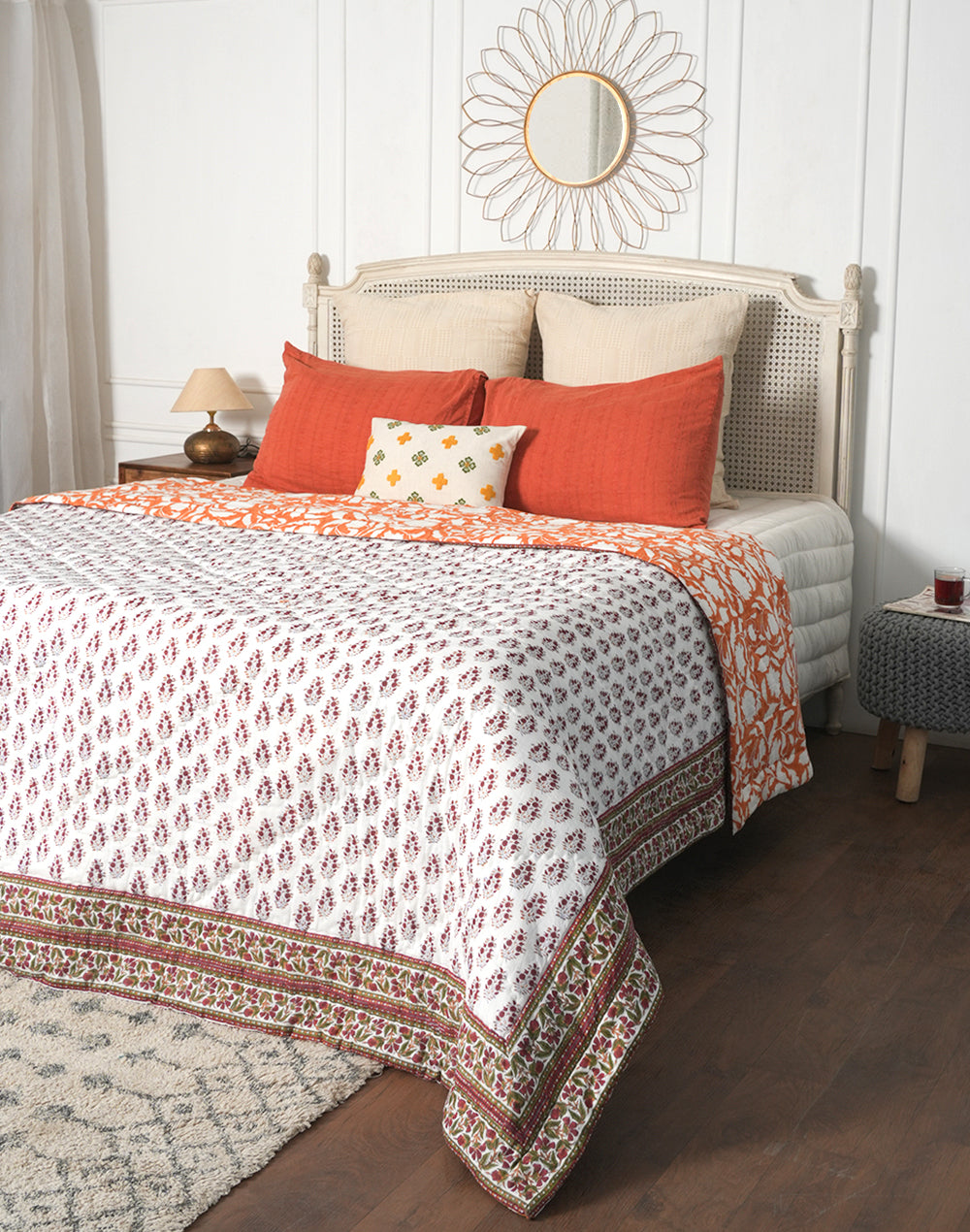 Ac Cotton Block Printed, Queen Bed Quilt