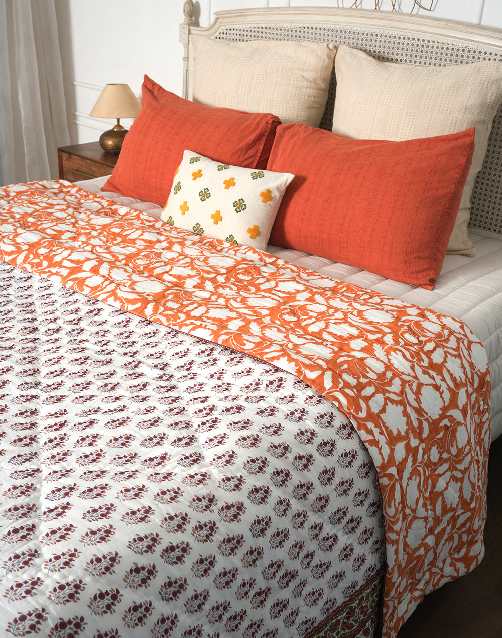 Ac Cotton Block Printed, Queen Bed Quilt