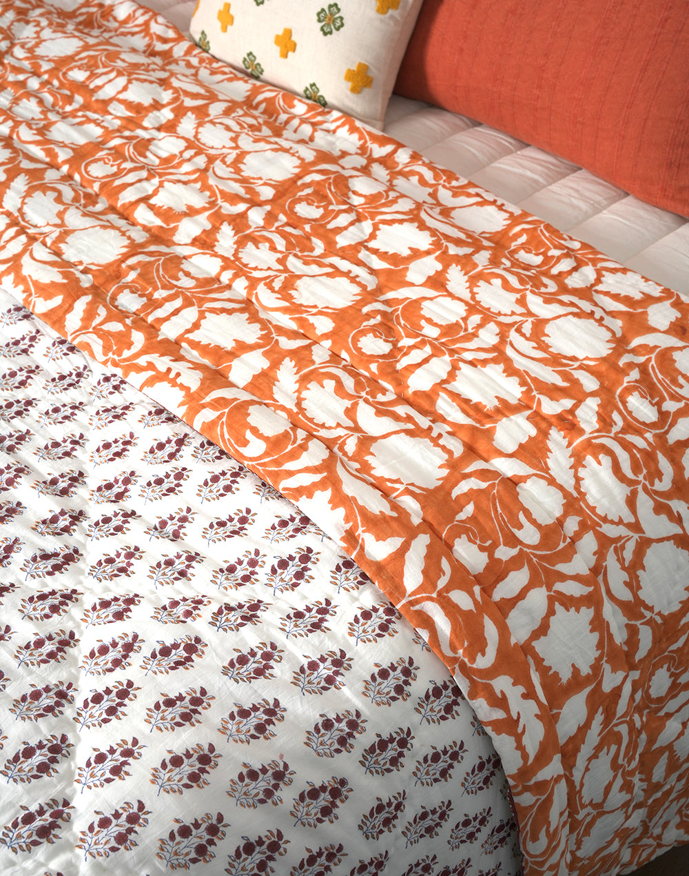 Ac Cotton Block Printed, Queen Bed Quilt