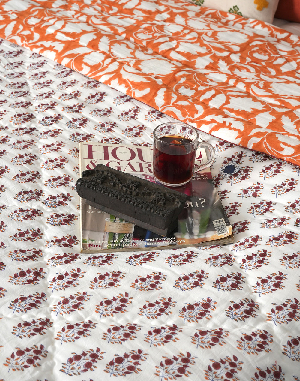 Ac Cotton Block Printed, Queen Bed Quilt