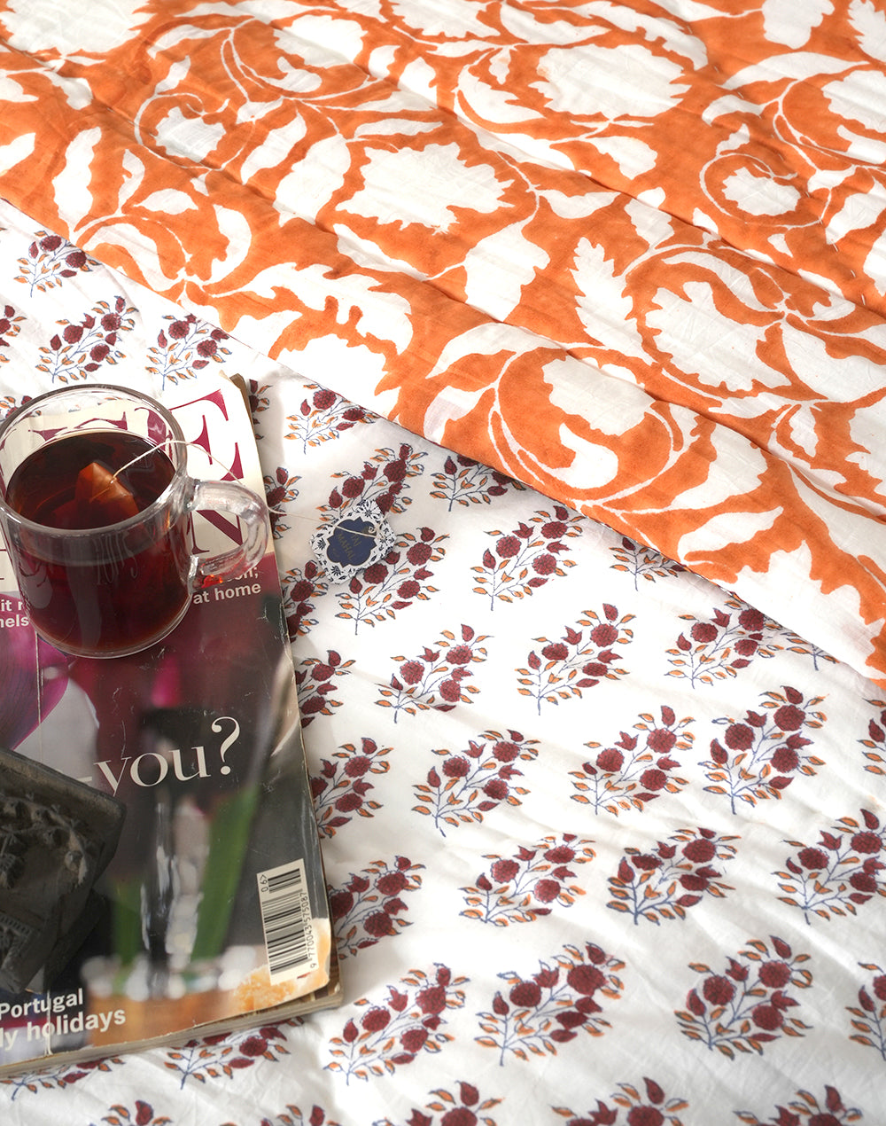 Ac Cotton Block Printed, Queen Bed Quilt
