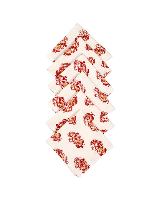 Set Of 6 - 10" Paisley Print Cotton Napkin/ Small Napkin