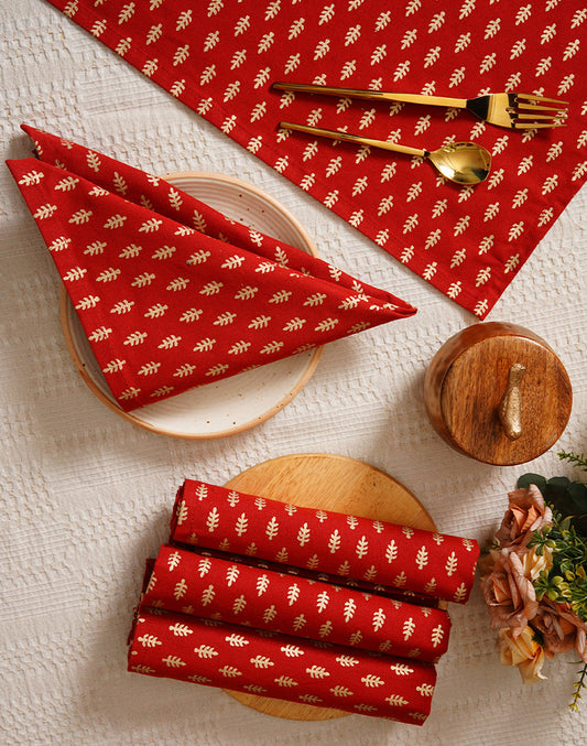Set of 6 - 16" Red Decorative 100% Cotton Table Napkins