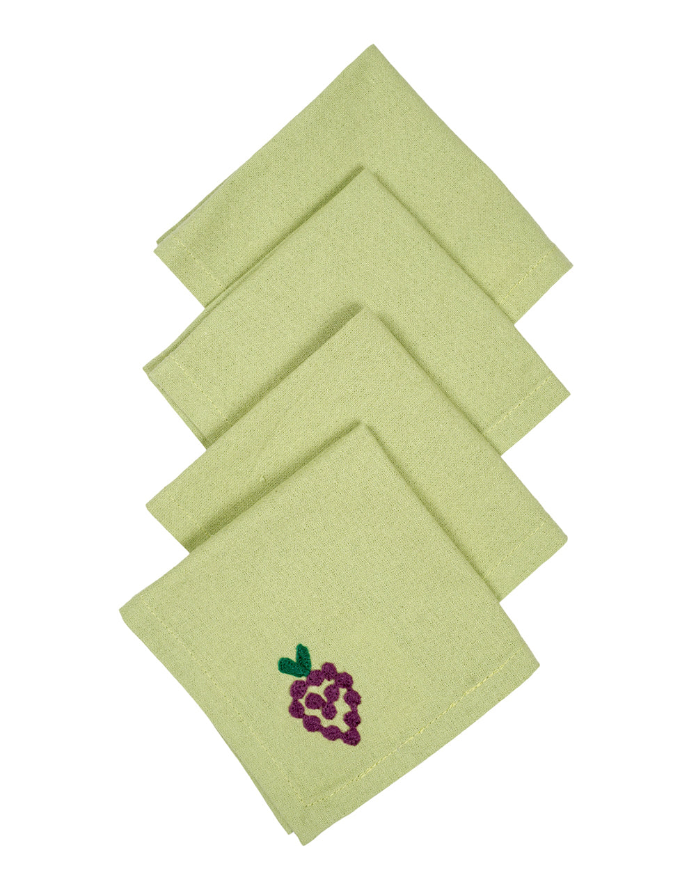 Set Of 4 - 8" Cocktail Grape Embroidered Napkins