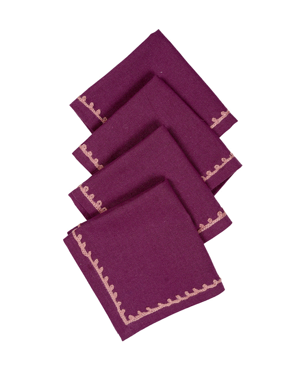 Set Of 4 - 8" Embroidered Cocktail Napkins/ Party Napkins
