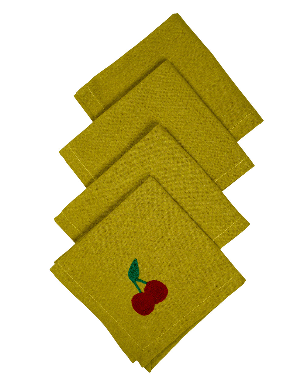 Set Of 4 - 8" Cherry Embroidered Cocktail Napkins/ Party Napkins
