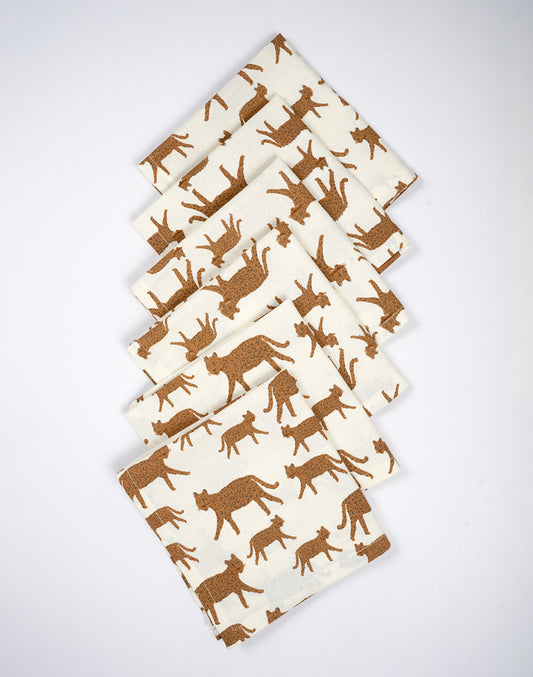 Set Of 6 - 12" Animal Print Cocktail Napkin / Small Cotton Napkins