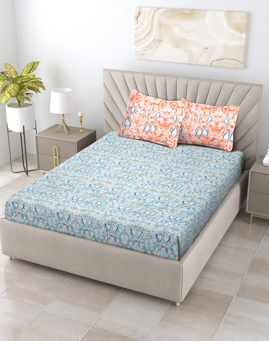 King Size - Blue Bedsheet Set wih 2 Pillowcovers
