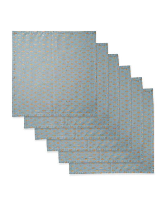 Set of 6 - 16" Blue Decorative 100% Cotton Table Napkins