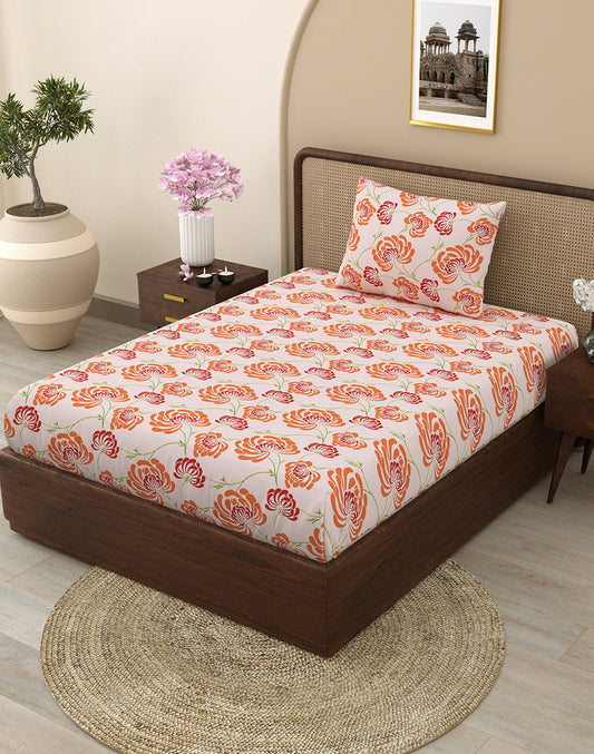 Single - Multicolor Floral Bedsheet with Pillow Cover