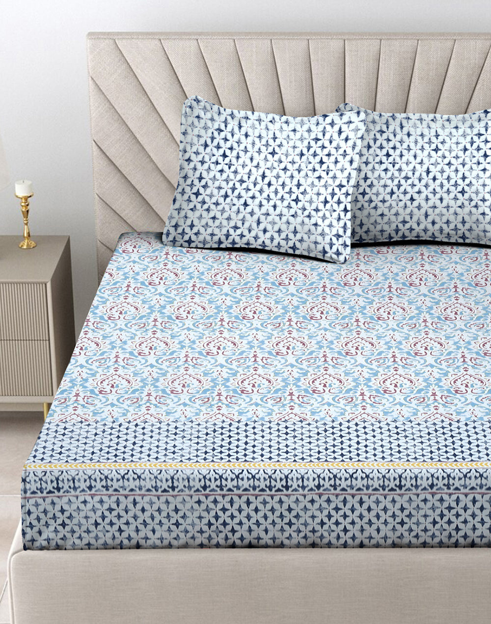 Blue Cotton Bedsheet Set with 2 Pillow Covers