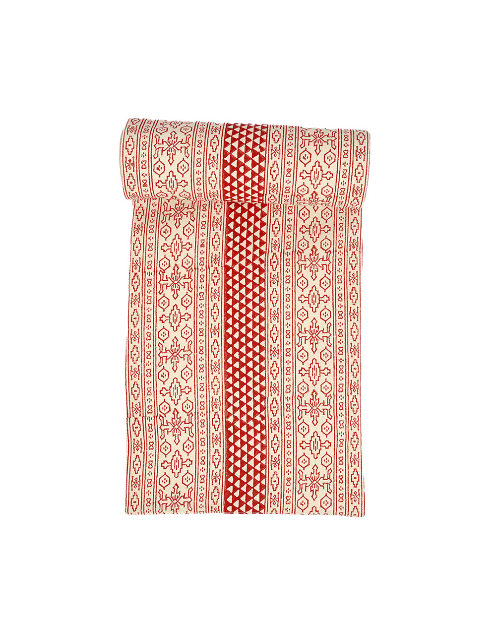 Red Block Printed Cotton Table Runner