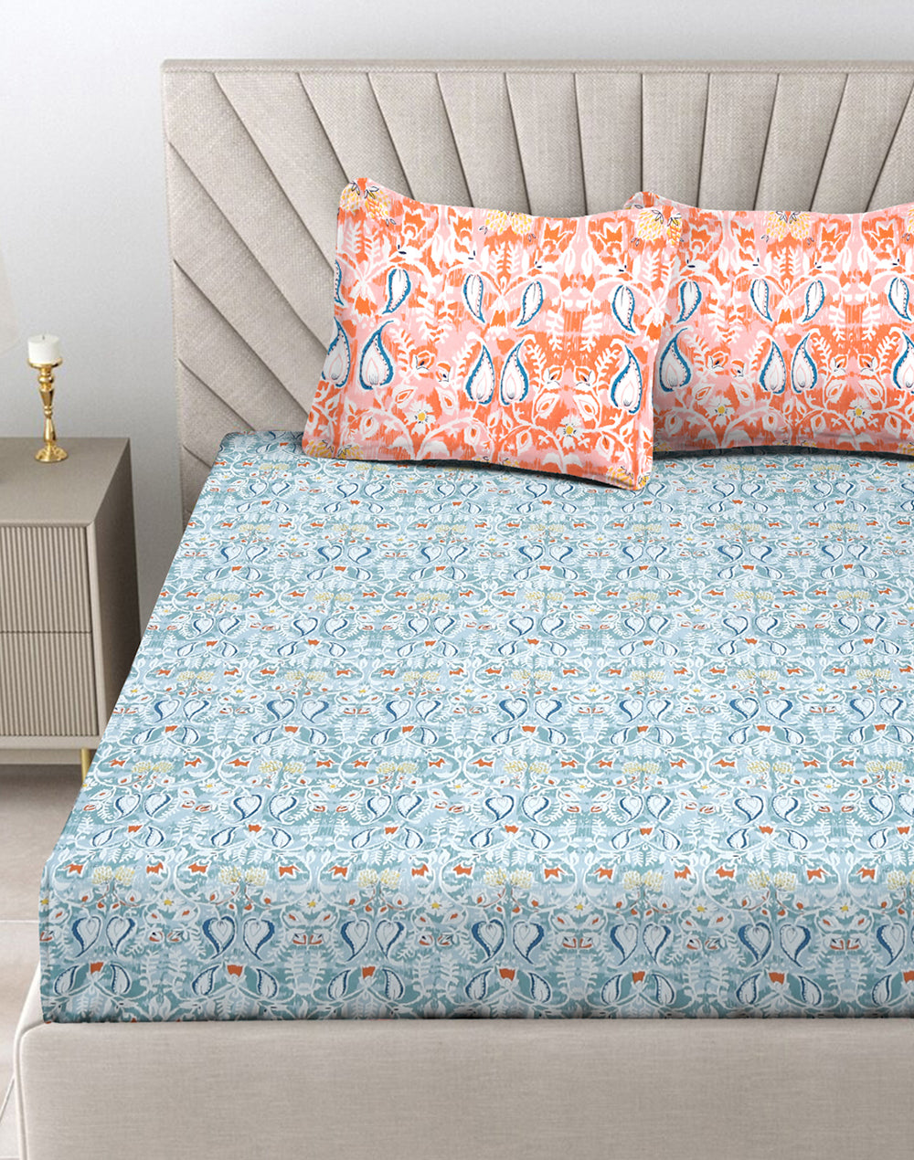 King Size - Blue Bedsheet Set wih 2 Pillowcovers