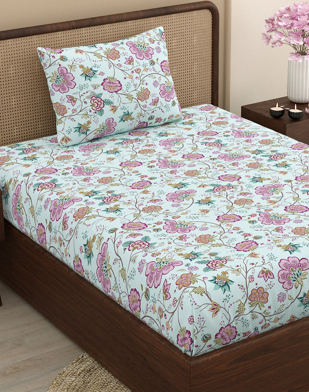 Multicolor Floral Bedsheet Set with Pillow Cover