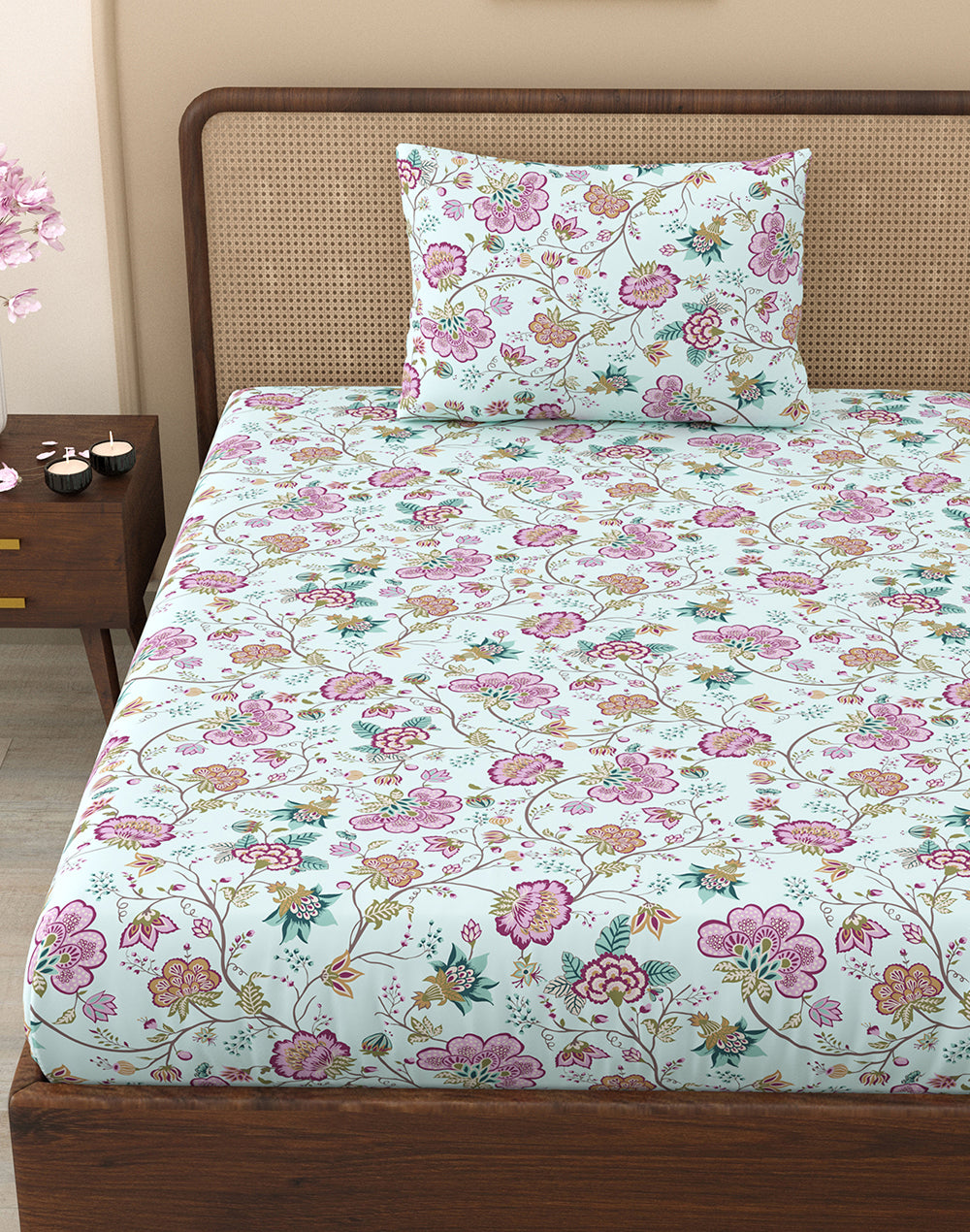 Multicolor Floral Bedsheet Set with Pillow Cover