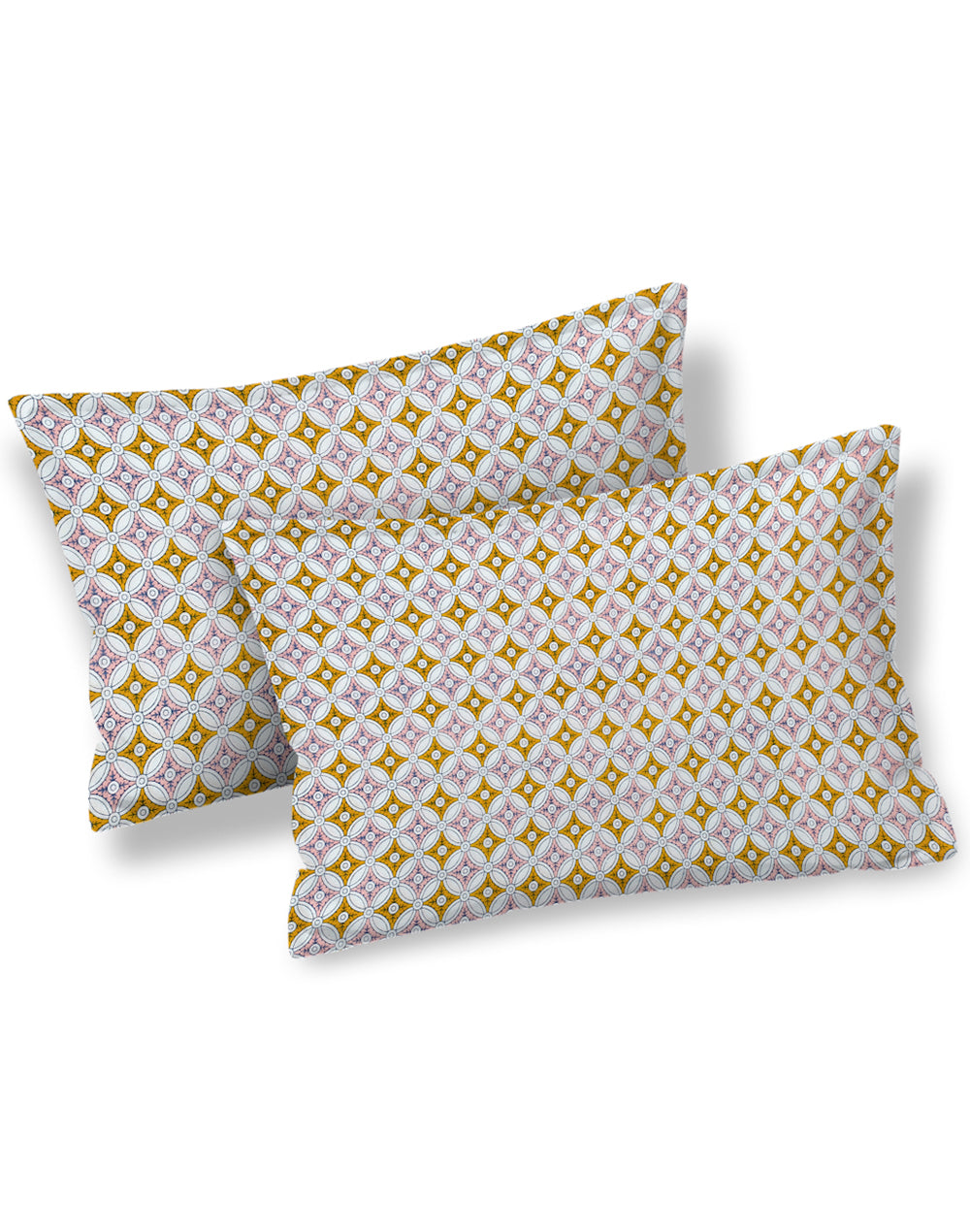 Queen Size - Orange Geometric Print Cotton Besheet Set with 2 Pillow Covers