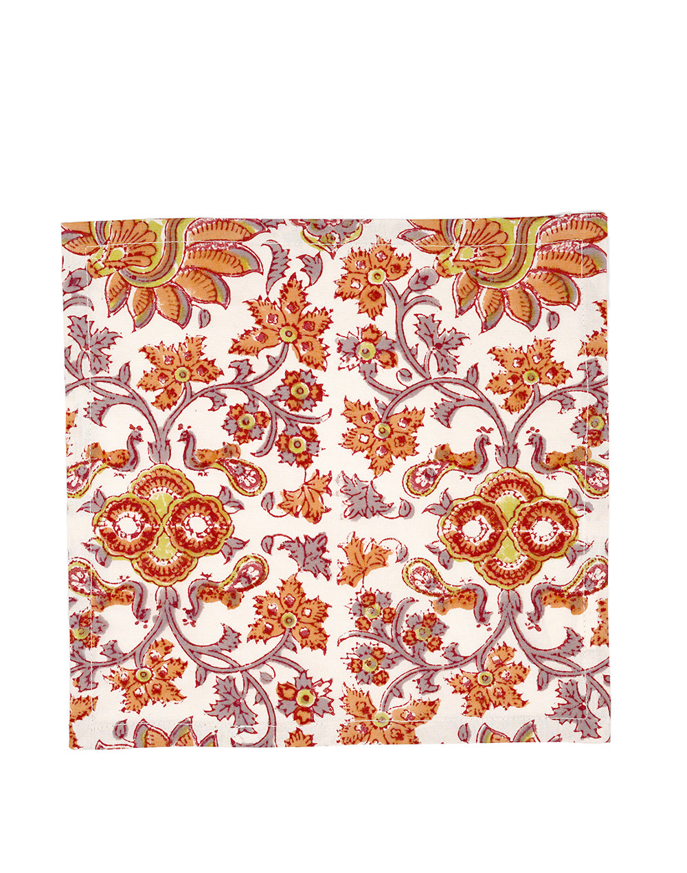 Set Of 6 - 10" Jacobean Jaal Printed Cotton Cocktail Napkin