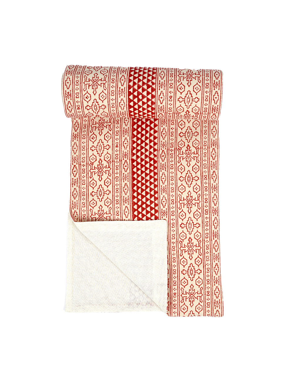 Red Block Printed Cotton Table Runner