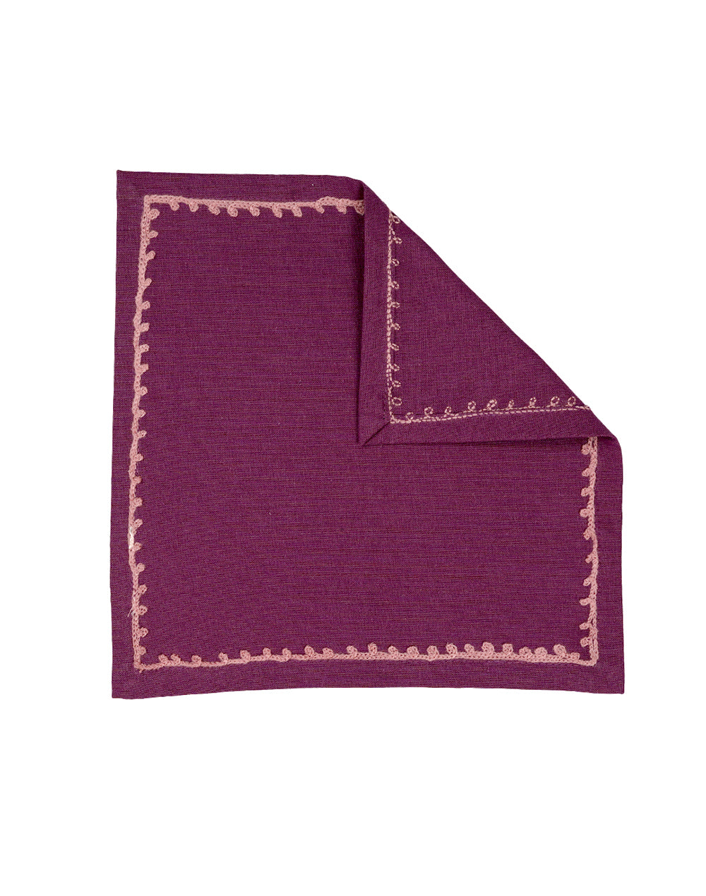 Set Of 4 - 8" Embroidered Cocktail Napkins/ Party Napkins